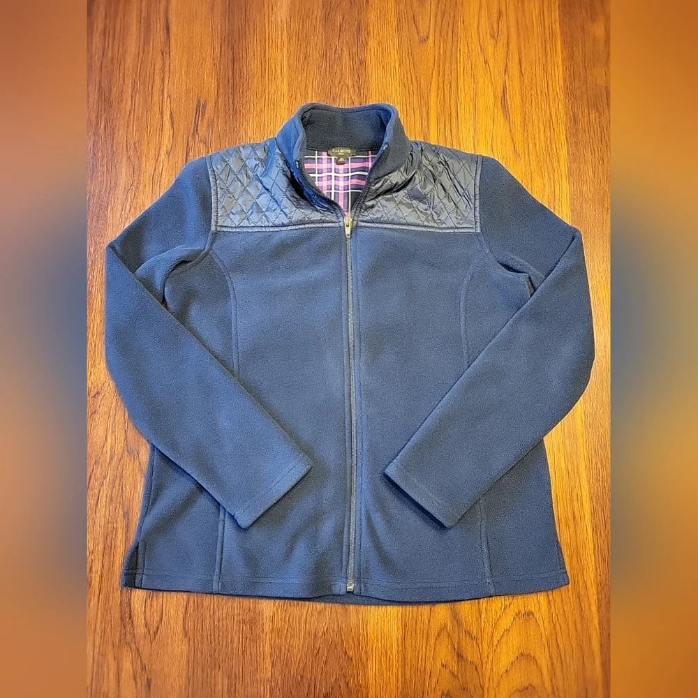 Talbots Women's Quilted Fleece Blue Full Zip Light Coat Jacket Petite Small